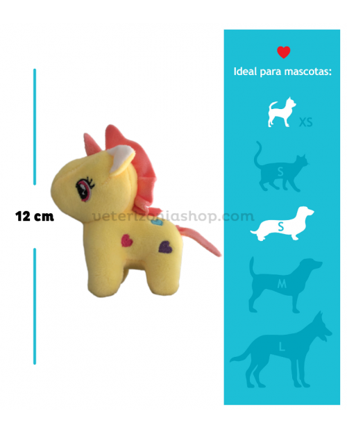 juguete mini unicornio para perro amarillo