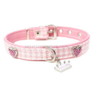 collar perro vichy rosa piedras corazon