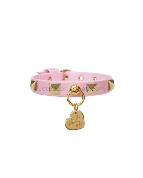 pyramid-stud-collar-pink-ecoleather-gold